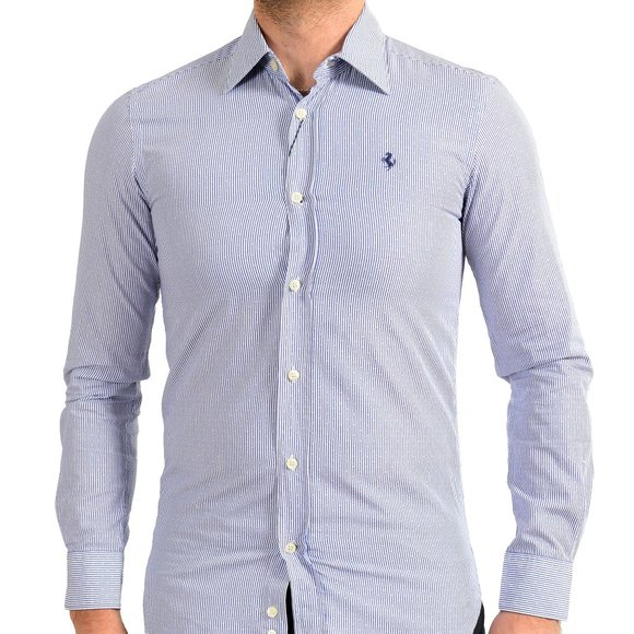 Scuderia Ferrari Men's Blue Striped Casual Button Down Shirt US S IT 48 - Picture 1 of 9